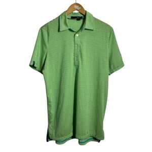 RLX Ralph Lauren Striped Performance Golf Polo Men M Green Blue Performance Prep